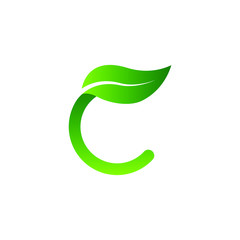 logo letter c green with leaves. unique and simple symbol. white background. modern template. for company brand and graphic design. vector illustration