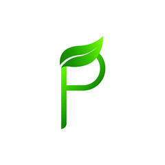 logo letter p green with leaves. unique and simple symbol. white background. modern template. for company brand and graphic design. vector illustration