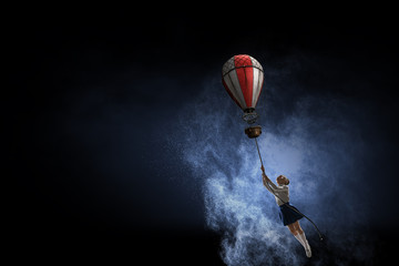 Obraz premium Girl fly in sky. Mixed media