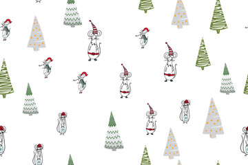 Kids seamless pattern with mouse. Cute Scandinavian minimal design.  Surface background