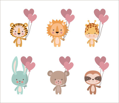 Set of cute animals cartoons vector design