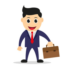 Cute successful business man standing freshly while holding a briefcase.