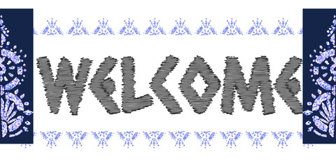 Welcome Sign Design Illustration. Decoration banner invitation in abstract glitter geometric elements