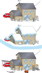住宅の雪対策.ベクター素材