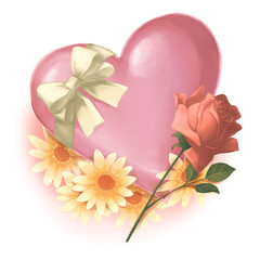 花とリボンのハート型バレンタインチョコレート