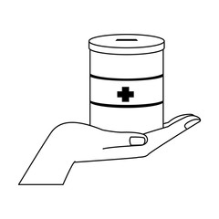 hand holding a donation tin, flat design