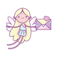 happy valentines day, flying cute cupid with envelope heart message