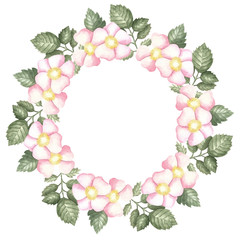 Wreath of wild rose flowers
