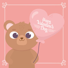 happy valentines day, bear with balloon shaped heart love