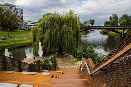 deck at Neckar river in heilbronn city garden show