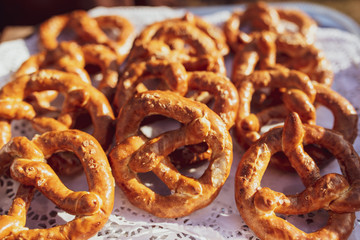 Fried German pretzel in the market