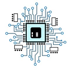 CPU, central processing unit, chip, computer processor and other abstract illustrations, line processing