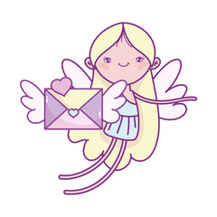 happy valentines day, cute cupid with envelope letter heart romantic