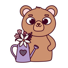happy valentines day, cute bear watering can flowers heart love