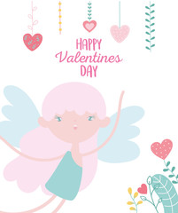 happy valentines day, cute cupid hanging hearts love romantic