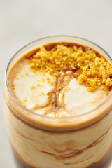Coffee dessert, tree design on cream 