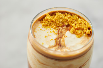 Coffee dessert, tree design on cream 