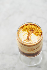 Coffee dessert, tree design on cream 