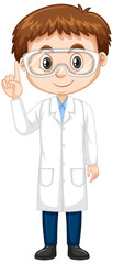 Obraz premium Cute boy in lab gown on white background