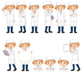 Boy in science gown in many poses