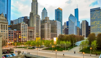 Papier Peint photo autocollant Chicago Horizon de Chicago au printemps, vue sur la ville moderne