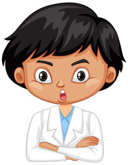 Boy in science gown on white background