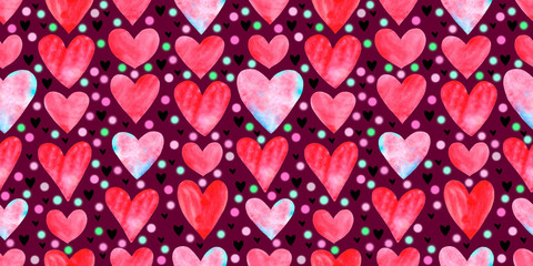 Plakat Backgrounds, textures, frames, seamless patterns of watercolor hearts. Hand drawn. Love romance theme for birthday, Valentine's day, greeting card, wedding, wrapping paper
