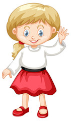 Cute girl wearing white shirt and red skirt