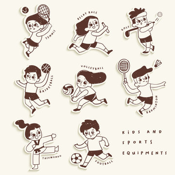 Layout template with kids playing sports : Vector Illustration