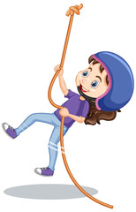 Obraz premium Happy girl climbing rope on white background