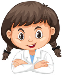 Girl in science gown on white background