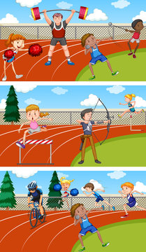 Scene with people doing track and field sports