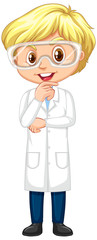 Fototapeta premium Happy boy in science gown standing on white background