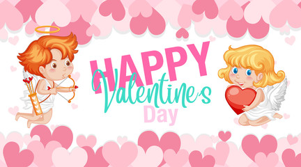 Valentine theme with cupids and pink hearts