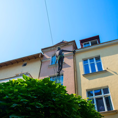 Tightrope walking fisherman in Sopot - obrazy, fototapety, plakaty