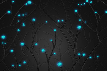 Fototapeta premium Black matte background with lines and turquoise glowing stones. 3D-visualization