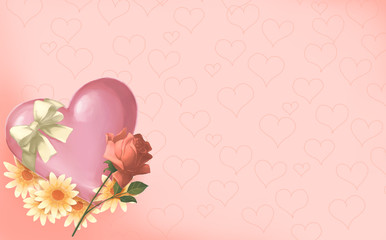 花とハート型チョコのバレンタイン背景イラスト