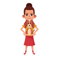 cartoon girl holding a cute dog
