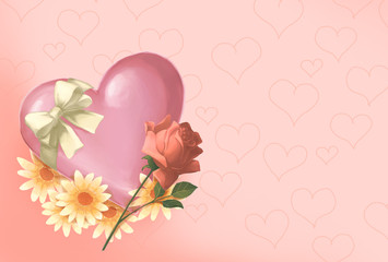 花とハート型チョコのバレンタイン背景イラスト