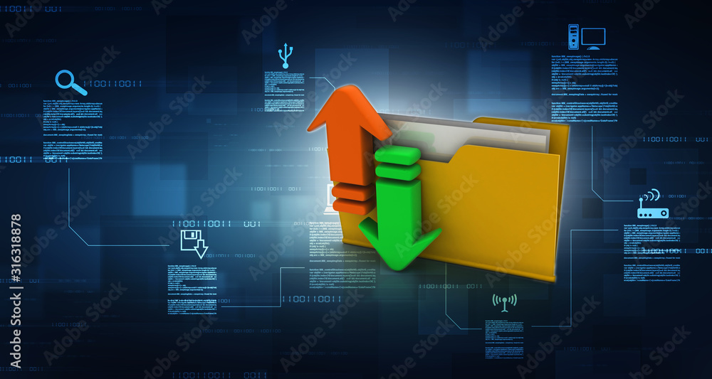 Poster 3d illustration uploading downloading arrow with cloud folder
