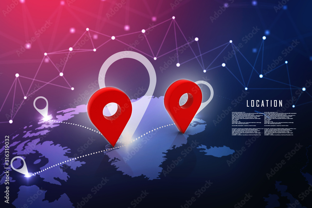 Poster 3d rendering Red map pointer