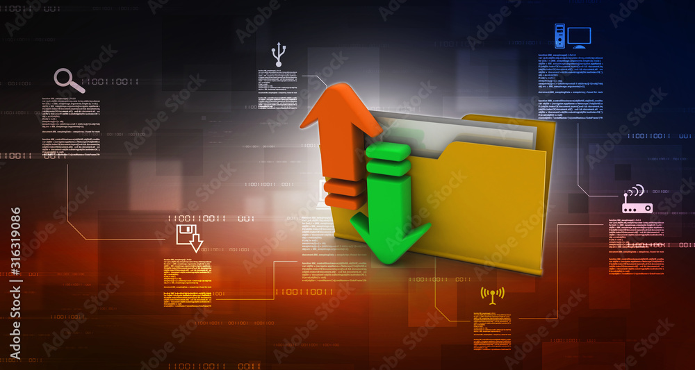 Aufkleber 3d illustration uploading downloading arrow with cloud folder