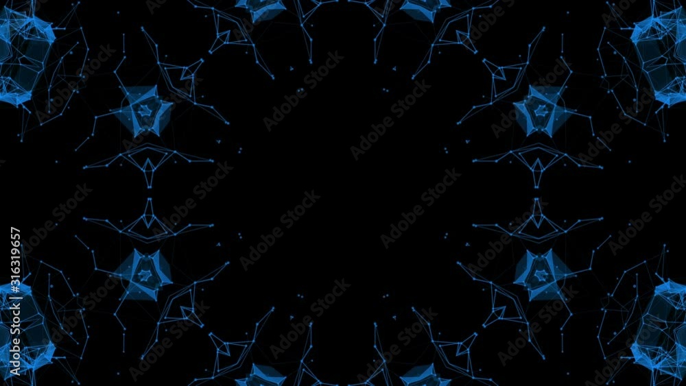 Poster moving kaleidoscope pattern on a black background. abstract animation. background. 3d render