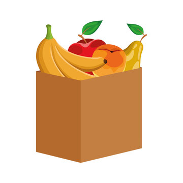 box with healthy fruits, colorful design