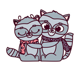 happy valentines day, cute couple raccoon with scarves