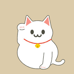 招き猫・商売繁盛・開運イメージ素材：右手を上げて金運を招く白い猫