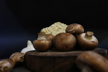 Portobello Mushrooms and ginger and Garlic the base ingredients for Ramen Noodles