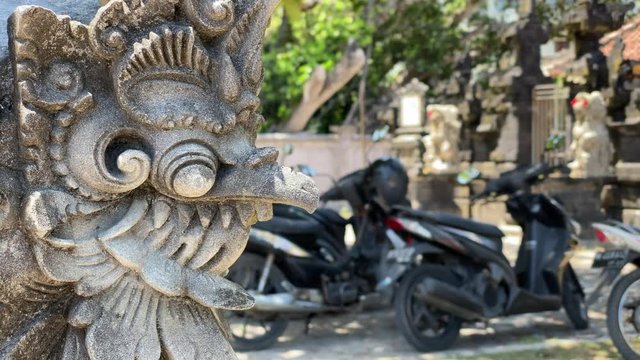 Close up the Demon Statue Sculpture in Bali Island