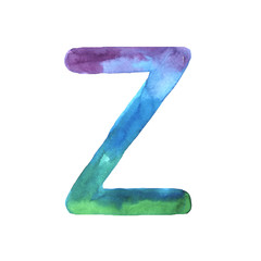Watercolor hand painted cute letter Z