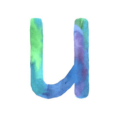 Watercolor hand painted cute letter U